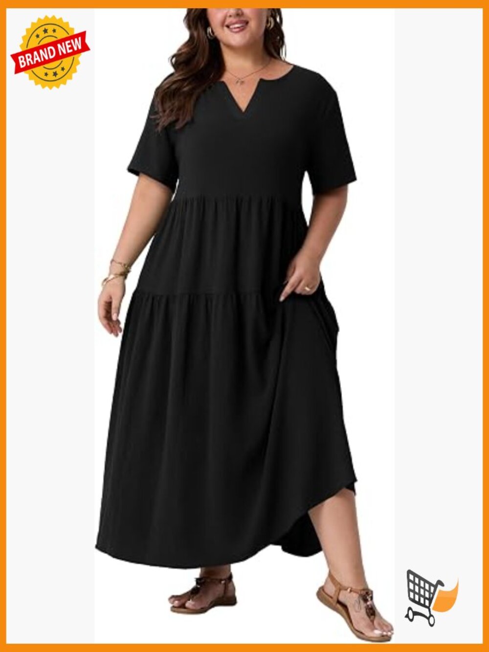 Plus Size Maxi Dress with Pockets - V-Neck Short Sleeve Boho Flowy Summer Dress